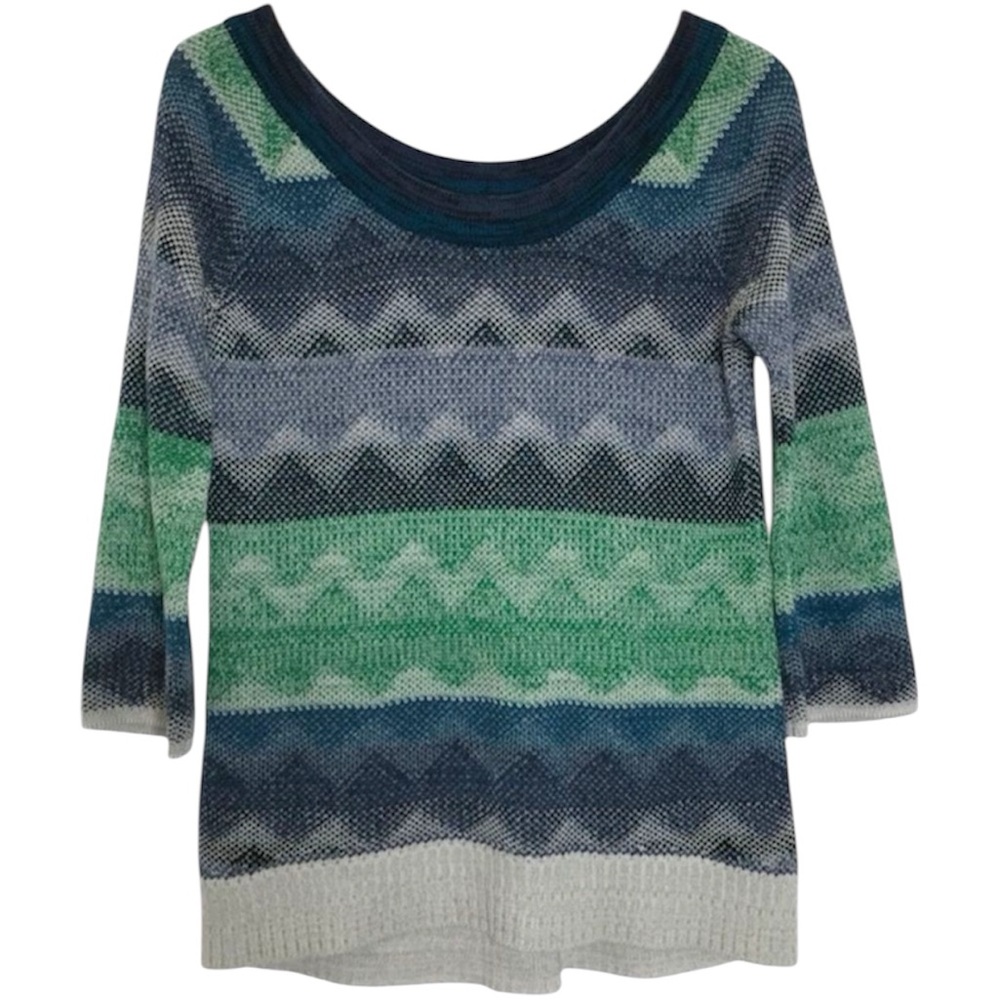 Ella Moss Blue & Green Striped Knit Sweater XS 3/4 Sleeve